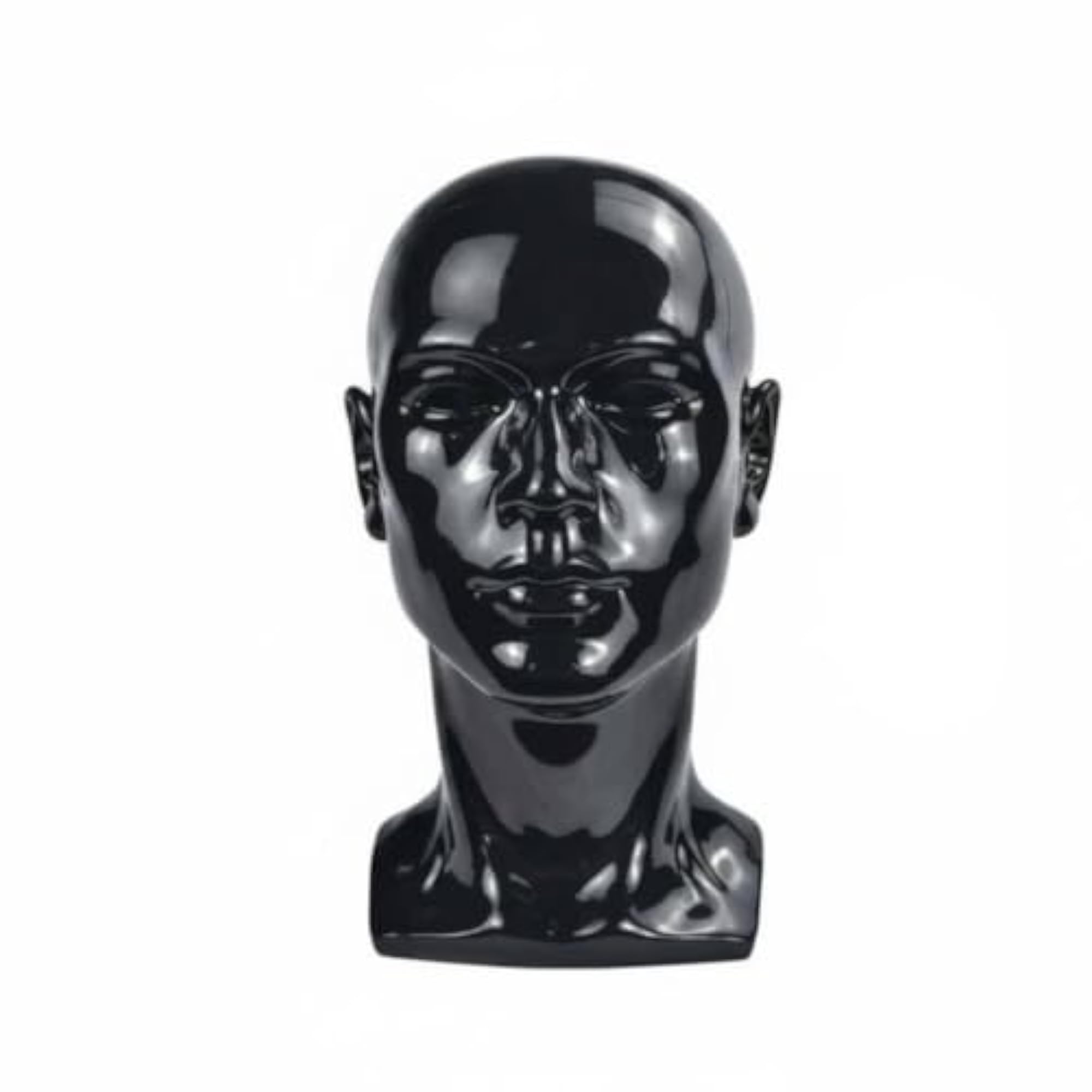 Long-Lasting PVC Male Mannequin Head Display Stand, Glossy Black