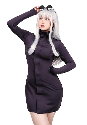 C-ZOFEK Women's US Size Anime Cosplay Costume Purple Dress with Glasses for Halloween(XX-Large)