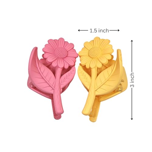 Image of Korean Flower Hair Claw Clip | Strong Grip Matte Hair Clutcher for Girls & Women Multicolor - 4pc Mix Color