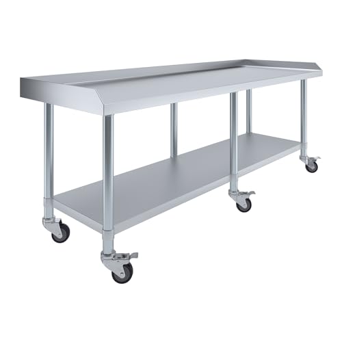 Image of AmGood Stainless Steel Equipment Stand with Undershelf + Casters, Heavy Duty, Commercial Grade, NSF Certified (24 inch Width x 72 inch Length + Casters)