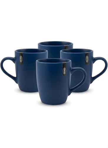FEELINGS Stoneware Mug Set of 4 | Ceramic Coffee Mug Set for Tea Coffee and Hot Beverages | Microwave & Dishwasher Safe (Blue 360ml)