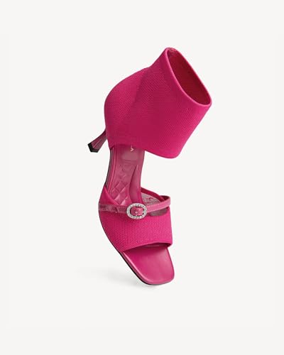 Mousse Fit Women's Square Toe Stiletto Sandals - 2.5 Inch Knit Peep Toe Heels, Stretchy Dressy Sandals for Weddings & Everyday2