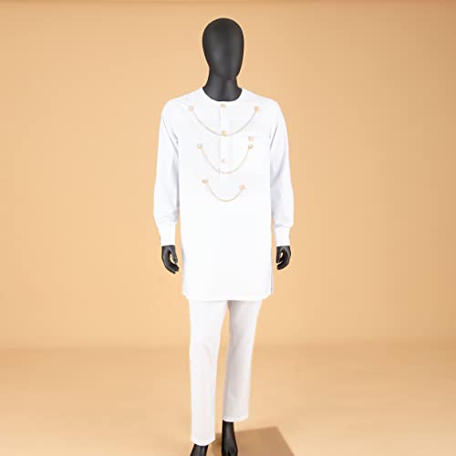 African Clothes for Men Three Chain Dashiki Coats and Ankara Pants 2 Piece Set Outfits for Wedding Evening3