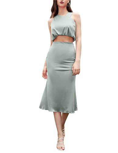 Kate Kasin Conjunto de 2 piezas para mujer, conjunto de 2 piezas, top de fiesta con cola de pescado, falda de cadera, verde claro, XXL