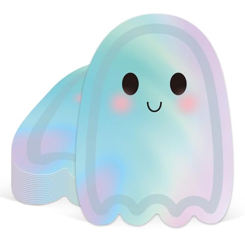 Whaline 40 Pcs Halloween Ghost Paper Plates Iridescent Cute Boo Disposable Plates Foil Ghost Halloween Party Tableware for Birthday Baby Shower Table Decor Supplies
