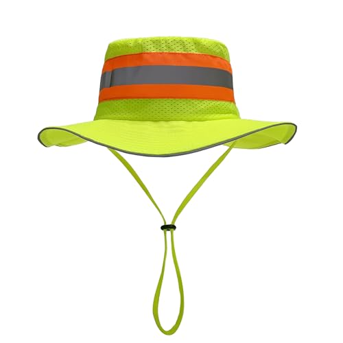 Image of Unisex High Visibility Reflective Bucket Hat Mesh Wide Brim Work Safety Boonie Hat Sun Protection Packable Sun Cap Bucket Cap