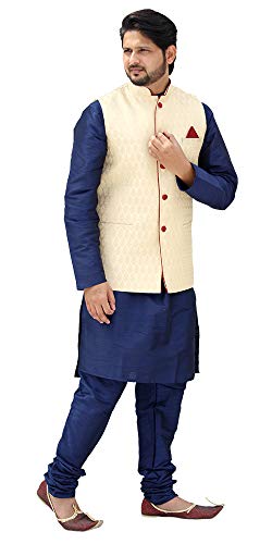 Image of Men's Silk Kurta Pyjama With Waistcoat