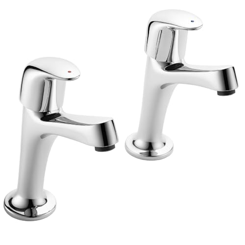 Haze High Neck Kitchen Tap Pair Chrome | Durable Brass Construction | Hot & Cold Pillar Sink Taps | Easy to Fit