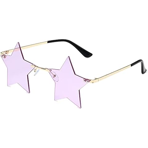 FUNUPUP Light Purple Star Shape Sunglasses Rimless Transparent Star Sun Glasses for Women and Men Party Cover
