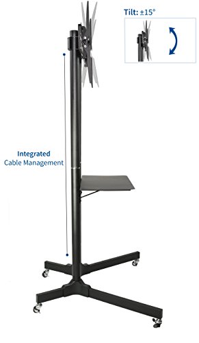VIVO Mobile TV Cart for 32-65 inch LCD LED Plasma Flat Panel Screen TVs up to 110 lbs, Pro Height Adjustable Rolling Black Stand with Laptop Shelf
