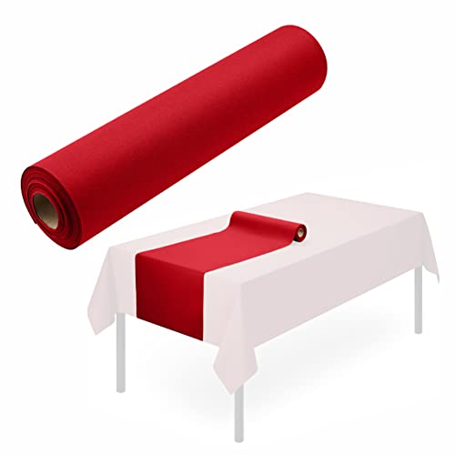 Camino de mesa desechable para mesa de comedor, 16 x 48 pulgadas, paquete de 20 caminos de mesa de papel rojo similar al lino para fiestas, bodas o eventos