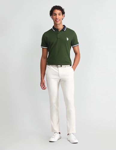 Image of U.S. Polo ASSN. Solid Slim Fit Polo T Shirts for Men - 100% Cotton, Half Sleeves Mens Tshirt