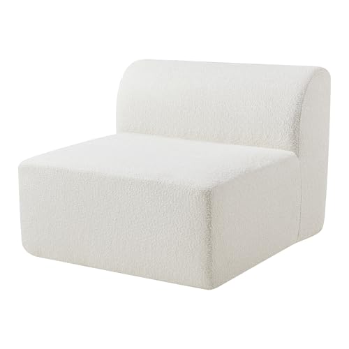 [en.casa] Módulo de Sofá Hurvas Elemento Central para Sofá Modular Salón Oficina con Funda de Bouclé 76 x 97 x 108 cm - Blanco Crema