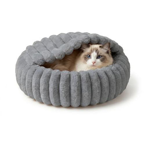 Cat Beds for Indoor Cats, 2 in 1 Cat Cave Bed Kitten Bed for Small Pets, Small Dog Bed with Cover, Pet Bed for Puppy and Kitten with Anti-Slip Bottom-Dark Gray-24 inches