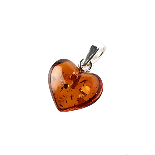AmberJewelry Genuine Certified Baltic Amber Heart Pendant, Handmade Amber Pendand From Genuine Baltic Amber and 925 Sterling Silver, Baltic Amber Charm For Necklace Valentine's Day Gift Love Symbol Pendant Gift for Her made in Baltic Region Love Charm Amore