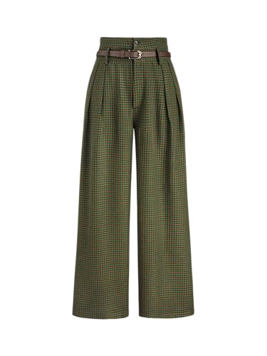 CIDER Houndstooth High Waist Belted Wide Leg Trousers