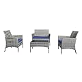 Ophelian 4 Piece Wicker Patio Furniture Set, Patio Set with Comfortable Cushion,Garden Pool Backyard Patio, Gray/Blue