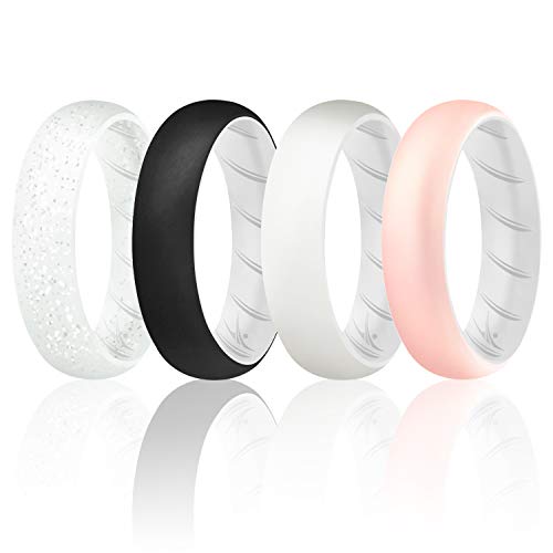 ROQ Silicone Rings for Women Breathable Silicone Rings Bands - Comfort Fit Silicone Wedding Ring for Women - Medical Grade Silicone Rubber Band - Unique Women's Silicone Wedding Ring