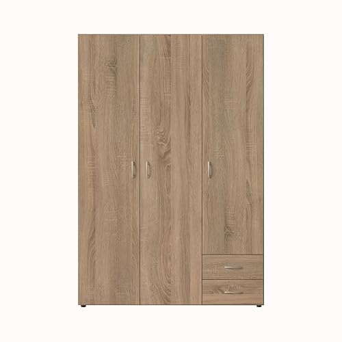 Stella Trading BASE Zeitloser Kleiderschrank in drei verschiedenen Größen - Vielseitiger Drehtürenschrank in Eiche Sonoma Optik - 120 x 177 x 52 cm (B/H/T)