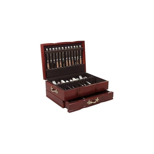 Maykoosh Rustic Refinement Grandeur Solid Cherry One Drawer, Sculpted Flatware Chest (Rich Mahogany), 17 L X 11.5 W X 6.75 H, Rectangular Storage Chest