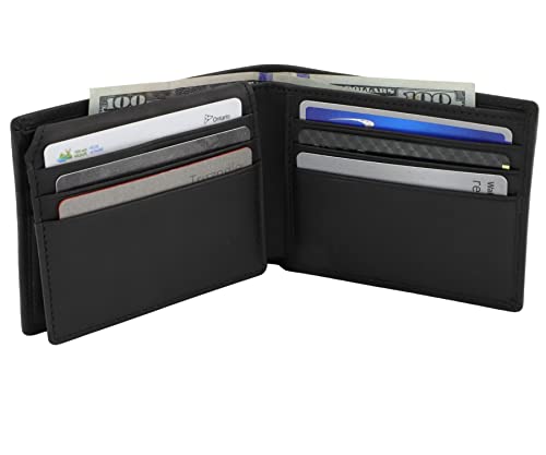 Genuine Leather Wallet for Men, RFID Blocking Bifold Wallet with Flip Up ID Window, Mens Real Leather Wallet with Gift Box (Black)3