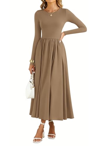 KIRUNDO Women Casual Long Sleeve Midi Dress 2025 Fall Wedding Guest Flowy Bohemian Modest Long Dresses with Pockets