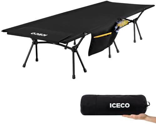 ICECO Camping Cot for Adults, Folding Cot for Camping, Portable Bed Sleeping Cot, Lightweight Backpacking Cot Strong Support 400 Lbs, Tent, Outdoor, Hiking, Travel, RV, Beach