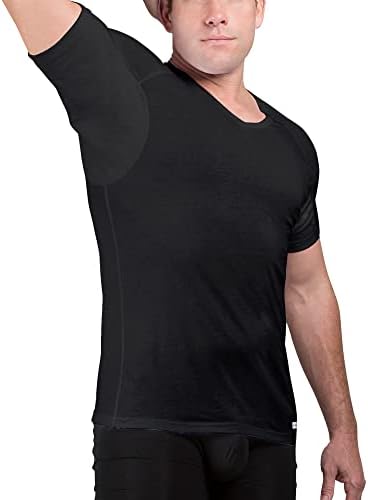 Ejis Men's Sweatproof V-Neck Cotton Undershirt with Sweat Pads, Classic Fit