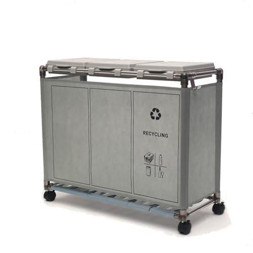 ゴミ袋ホルダー ゴミ箱 3分別×30L 90L大容量 ゴミの分類 キャスター付き おしゃれ ふた付き 袋見えない スリム キッチン 自宅 リビング ペットボトル 缶 収納 ステンレス製フレーム 前開き可 目隠しダスト (グレー)