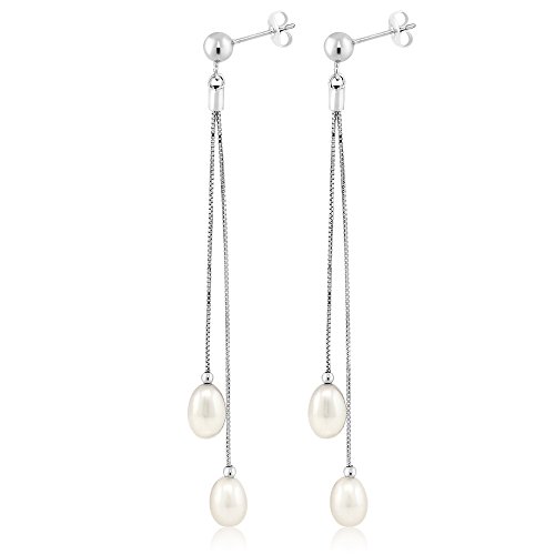 Gem Stone King Cultured Freshwater Pearl Drop Dangle Long Earrings For Women | 925 Sterling Silver | Pearl Size: 7-7.5MM | Length: 3 Inch | Fine Jewelry Gifts for Her Mom Women Wife2