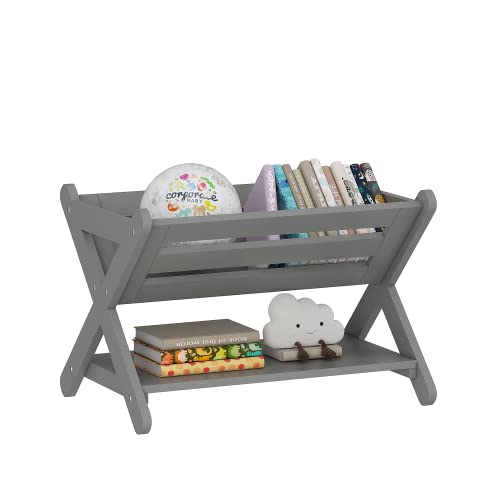 UTEX Kids' Book Caddy with Shelf, Kids Bookcase Storage with Shelf, Kids Book Storage Organizer for Toddlers, Kids, White (Grey)