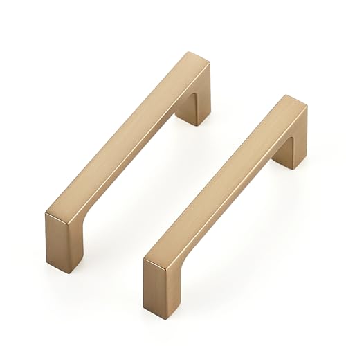 Image of Ravinte Champagne Bronze Kitchen Square Cabinet Handles 3 Inch 20 Pack | Modern Slim Style, Solid Zinc, Square Design, Screws Included, Easy Installation, for Kitchen Drawers & Cupboards