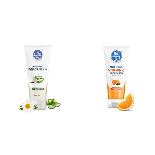 Image of The Moms Co. Multi-Purpose, Natural & Chemical Free Aloe Vera Gel with Vitamin E & Pro Vitamin B5 for Face, Skin, Scalp & Hair-200 Gm & Vitamin C Face Wash for Women & Men- 100 ml