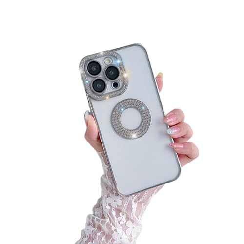 Housse de protection d'objectif en strass de luxe et cadre argenté pour iPhone 13