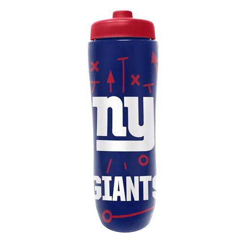 Image of Party Animal NFL Football Squeeze Bottle, 32 oz, New York Giants | Slim, lightweight BPA-free sports water bottle with quick-flow squeeze; fits backpacks & cup holders for kids or adults