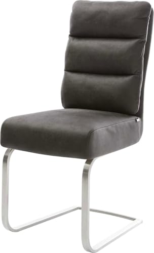 DELIFE Schwingstuhl Pela-Flex Freischwinger flach Edelstahl Mikrofaser Anthrazit Vintage Taschenfederkern