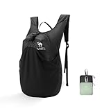 CAMEL CROWN Mochila dobrável para caminhada, leve, impermeável, pequena, embalável, masculina e feminina, 15L, Preto-15l