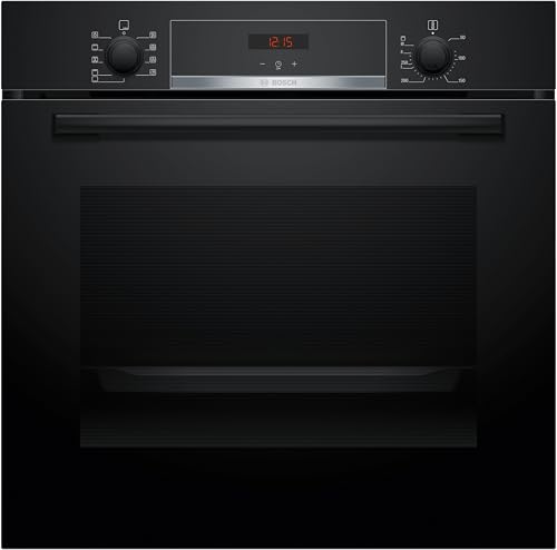 Bosch HBA514BB3 Serie 4 - Horno empotrable (60 x 60 cm, control de pantalla LED, ayuda de limpieza hidrolítica, aire caliente 3D para cocción uniforme en 3 niveles, calentamiento rápido), color negro