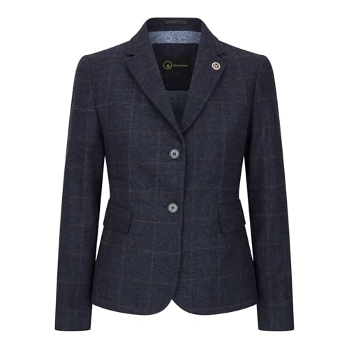 Women's Blazer Wool Blend Tweed Herringbone Checkered Tailored Fit Ladies Country Jacket