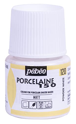 Pebeo Porcelaine 150 Ceramic Paint - Water-Based High-Gloss Color Paints for Porcelain, Premium Art Supplies, Non-toxic & Heat-Safe, 45 ml Bottle, Powder White