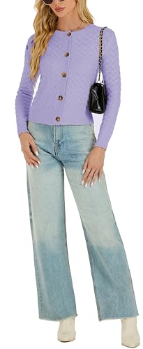 Image of Women's Long Sleeve Cropped Knitted Sweater Cardigan Button Down Open Front Knitted Shrug Sweaters