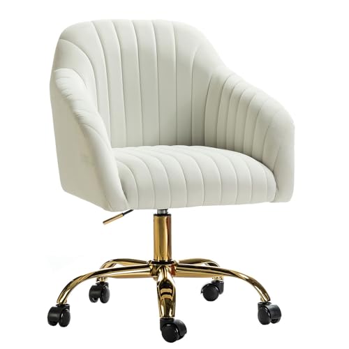HULALA HOME Chaise de Bureau en Velours, Chaise Coiffeuse Ergonomique, Fauteuil de Bureau à Dossier Bas Réglable, Fauteuil Coiffeuse Roulette Doré, Bureau,...
