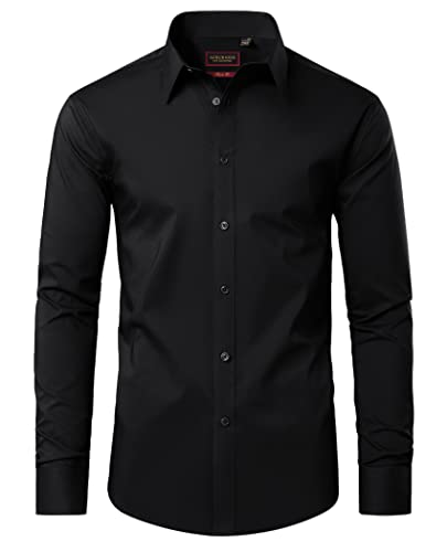 DEMEANOR Langarmhemden für Herren, Baumwolle, regulär, bügelfrei, formelle Hemden für Herren, Hemd, Schwarz , L