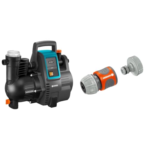 Gardena Hauswasserautomat 4000/5E & Pumpen-Anschlusssatz: Schlauchkupplung zum schnellen Anschluss von 13 mm (1/2 Zoll)-Schläuchen an Pumpen mit 33,3 mm (G 1 Zoll)-Außengewinde (1750-20)