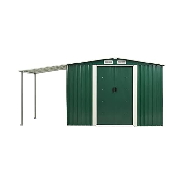 Beyamis Gerätehaus mit Schiebetüren Grün 386×131×178 cm Stahl – Bild 7