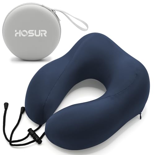 HOSUR ネックピロー 携帯枕 U型まくら 高密度 ひんやり 変形しにくい コンパクト 首枕 収納ケース付き オフィス デスクワーク 休憩 ドライブ 旅行 軽量 旅行枕 洗える 新幹線 飛行機 バス 自宅 昼寝枕 ネービー