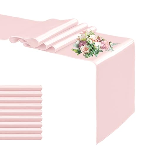 OQSC 10 Pack Satin Table Runner 12 x 108 Inch Long,Satin Silk Table Runner for Wedding,Birthday Party and Banquet Decoration,Rose Gold