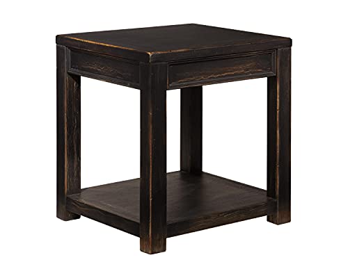 Signature Design by Ashley Gavelston Rustic End Table with Base Shelf, Weathered Black