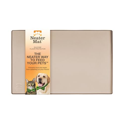 Image of Neater Pet Brands Neater Mat Pet Mats for Food and Water, Cat & Dog Bowl Mat Waterproof Silicone, Feeding Tray, Dog Food Mats for Floors, Placemat w / Raised Edge for Under Bowls, 19 inch x 12 inch, Cappuccino