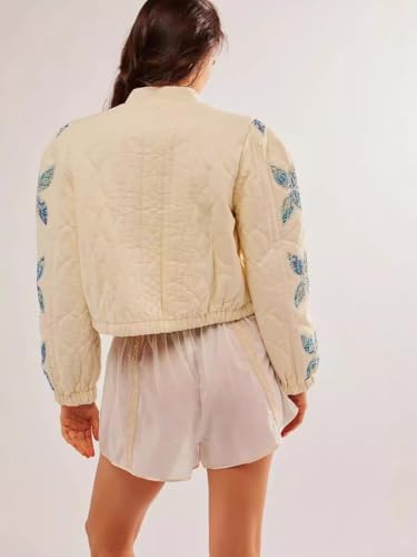 Kelabia Women's Cozy Black Cropped Quilted Puffer Jacket - Y2K Floral Embroidery - Small Size Wonder! - Image 5